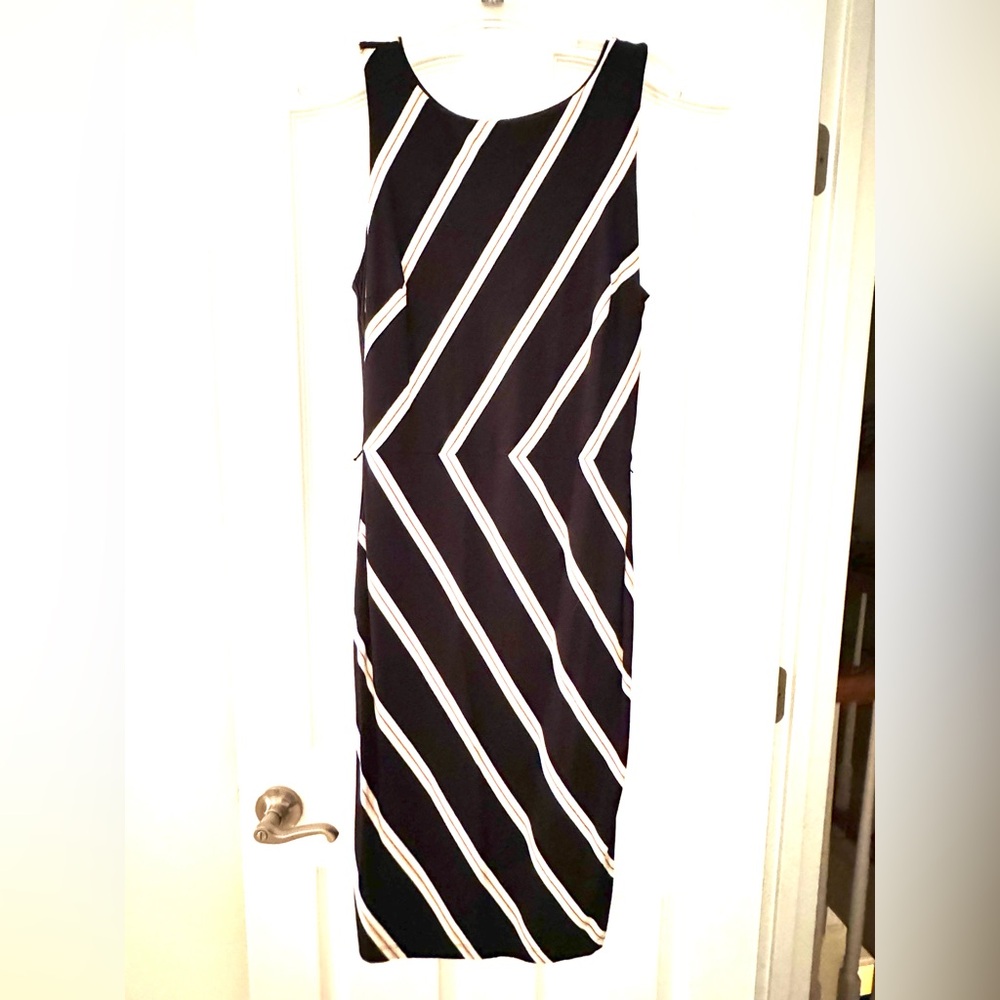 Vintage White House Black Market Black, White Pink Diagonal Stripe Dress Size 12